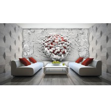 Living decorativ cu tapet cu zid de cărămidă distrus