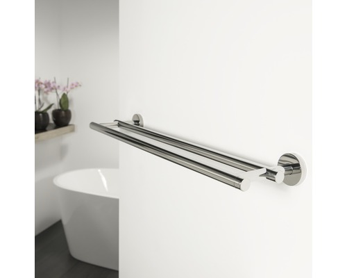 Suport dublu metalic pentru prosoape, pentru montare pe perete în baie