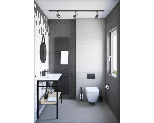Baie modernă cu chiuvetă, toaletă și accente gri
