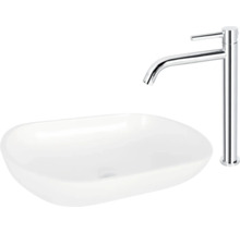 Lavoar ceramic pe blat cu robinet înalt