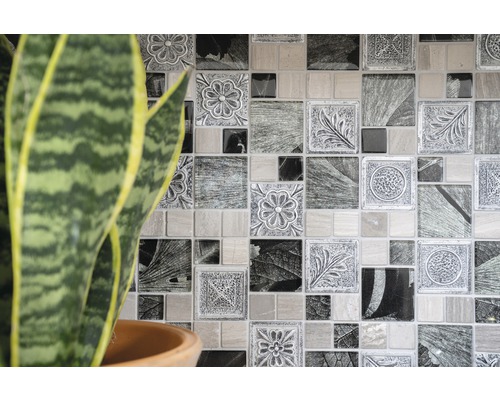 Plăci de mozaic cu modele florale și plante în ghiveci