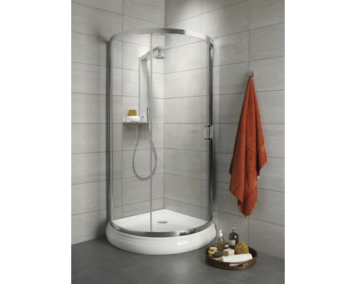 Cabină de duș semirotundă Radaway Premium Plus B, 90x90x190 cm, sticlă securizată Fabric, profil crom