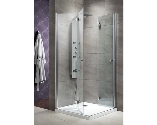 Cabină de duș pătrată Radaway EOS KDD-B, 80x80x197 cm, 2 uși pliabile, sticlă securizată transparentă, profil crom