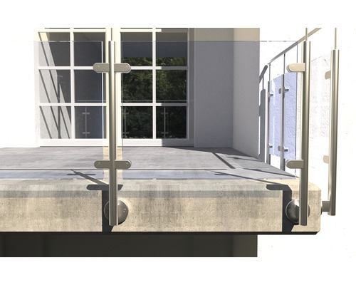 Terasa cu balustradă de sticlă și stâlpi din oțel inoxidabil