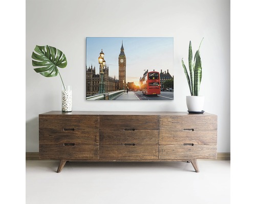 Living cu dulap jos, plante de interior și pânză cu Big Ben în Londra