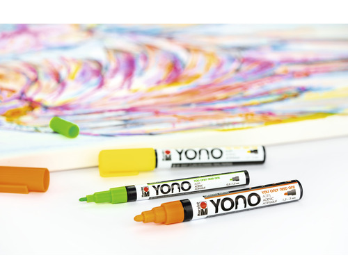 Markere acrilice multicolore YONO de la Marabu pe fundal alb