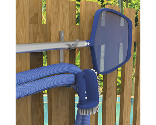 Set de curățare piscină cu plasă, perie și furtun pentru montare pe perete