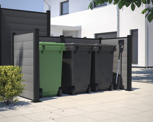 Compartiment pentru pubele cu trei pubele și lopată