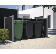 Compartiment pentru pubele cu trei pubele și o lopată