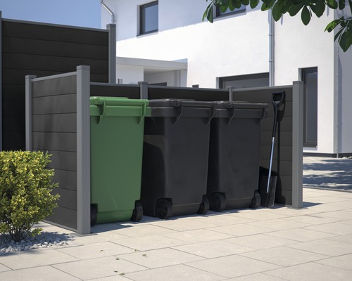 Cutie de gunoi din plastic cu trei pubele și lopată