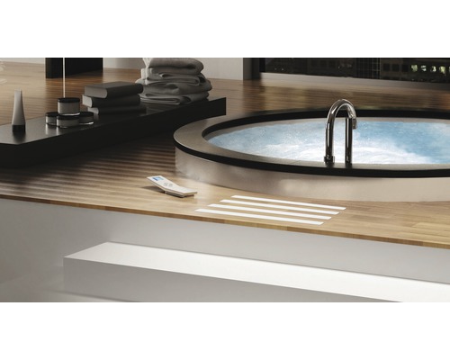 Cadă cu hidromasaj rotundă în baie cu telecomandă și covorașe antiderapante