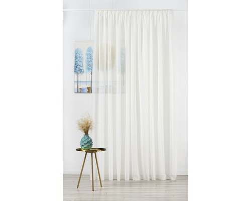 Cortină decorativă, uni, transparentă în fața unui perete cu o imagine și o masă