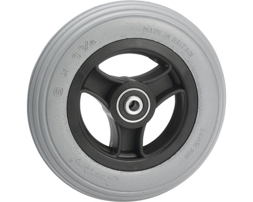 Roată gri de 6x1 1/4 inch cu jantă neagră și rulment cu bile