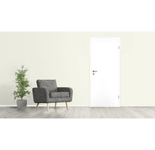 Scenă de living cu fotoliu, plantă de apartament și ușă interioară