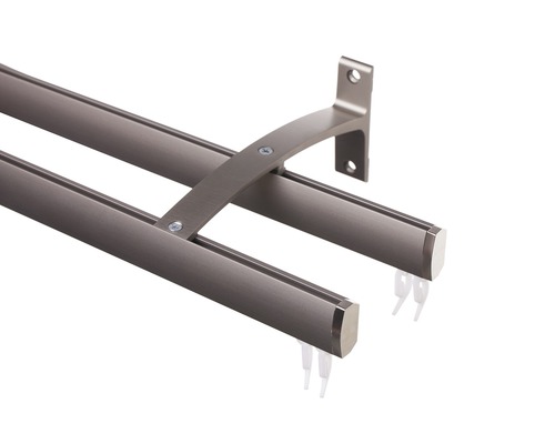 Șină dublă pentru perdele din metal cu accesorii pentru fixare pe tavan