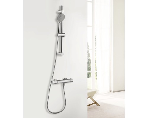 Sistem de duș cu duș de mână și robinet termostatic pentru montare pe perete