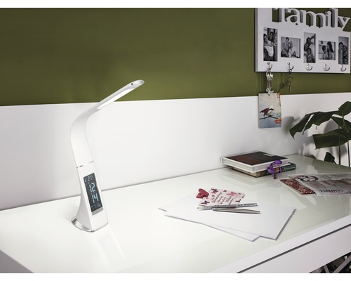 Lampă de birou cu LED integrat Cognoli 3,2W 300 lumeni, albă, incl. display cu ceas/calendar/temperatură interioară-0