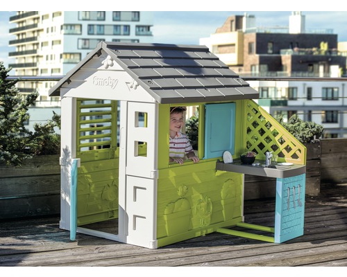 Căsuță de joacă cu bucătărie și copil