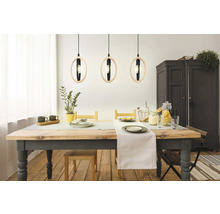 Lustră Basildon E27 max. 3x40W, 780 mm, negru/lemn natur
