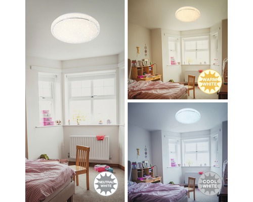 Plafonieră cu LED integrat Briloner 23W 2100 lumeni, lumină albă 3000-6500K, 3 nuanțe de lumină, alb cu efect de stele