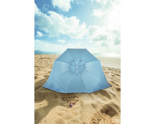 Cort de plajă albastru protecție solară pe plaja cu nisip