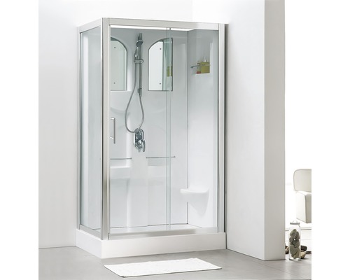 Cabină de duș completă Schulte Malta, 120x80x210 cm, sticlă securizată transparentă, profil alb