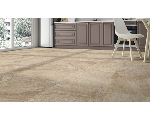 Bucătărie cu gresie în aspect de piatră