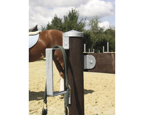 Prim-plan cu stâlp de lemn cu suport și echipament pentru cai