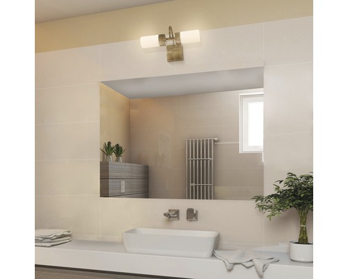 Aplică baie de perete bronz/alb cu LED integrat Betty 2x4W 785 lumeni IP44 Baie cu oglindă, chiuvetă și lampă de perete