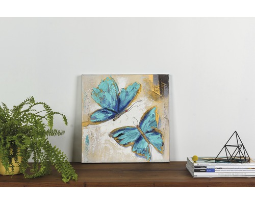 Pictură cu doi fluturi albaștri pe pânză