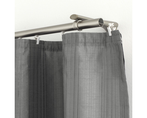 Bară dublă pentru perdea cu perdele gri și accesorii pentru decorarea ferestrelor