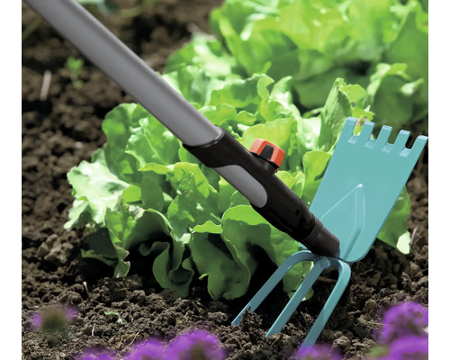 Unealtă de grădină pentru prelucrarea solului într-un strat cu salată verde