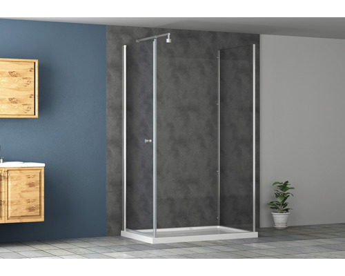 Cabină de duș pe colț cu cadă de duș în baie