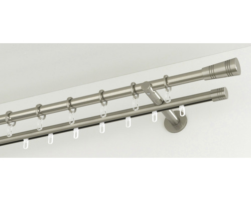 Bară dublă pentru perdele cu inele și cârlige pentru fixarea perdelelor