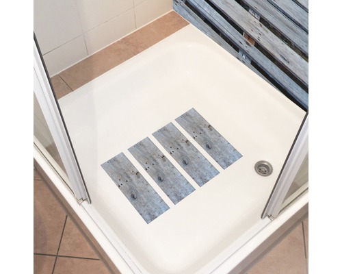 Cabină de duș cu covorașe antiderapante cu design de lemn pentru mai multă siguranță