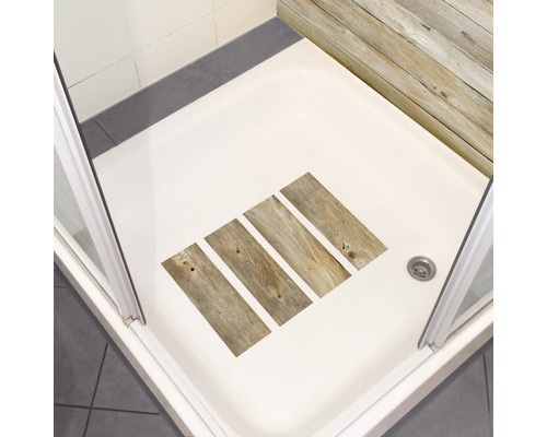 Cădiță de duș cu autocolante aspect lemn pentru fundul dușului