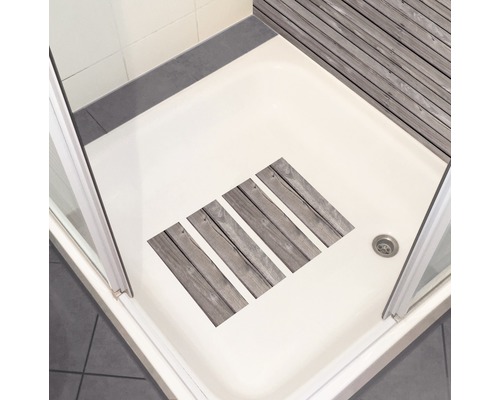 Cabină de duș cu covoraș de duș cu design de lemn