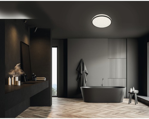 Plafonieră cu LED integrat Acotus 12W 1200 lumeni, pentru baie IP44, alb/negru cu efecte de stele Plafonieră cu LED integrat Acotus 12W 1200 lumeni, pentru baie IP44, alb/negru cu efecte de stele