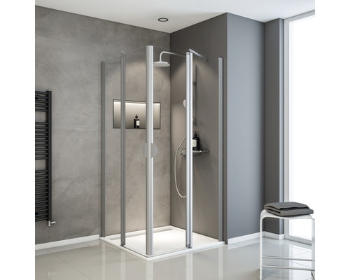 Cabină de duș pătrată Schulte Lugano 80x80x180 cm, sticlă securizată transparentă, profil alunatur