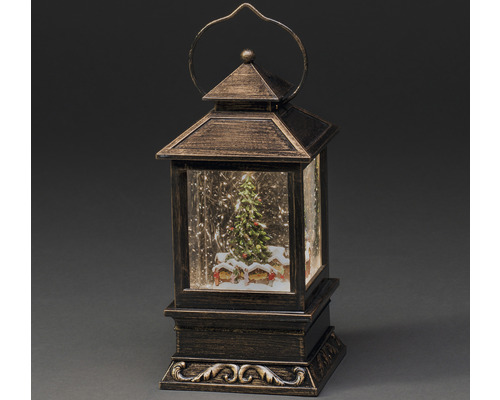 Lanternă decorativă cu glob de zăpadă și brad de Crăciun