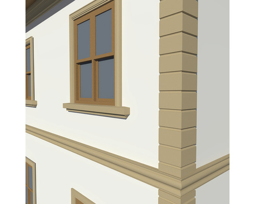 Fațadă de casă cu ferestre și bosaje de colț