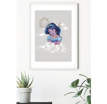 Imagine înrămată cu Jasmine din Aladdin, înconjurată de nori, stele și luni