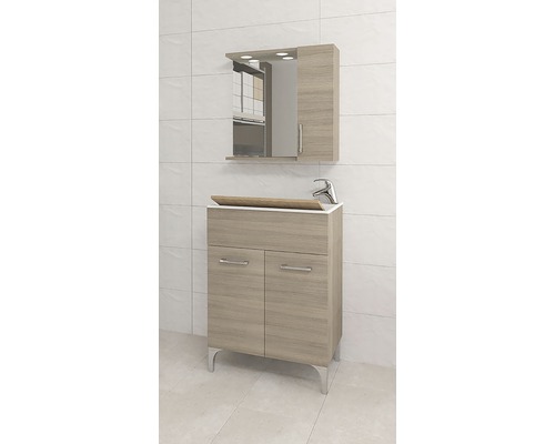 Set mobilier baie cu dulap de bază pentru lavoar, lavoar așezat, dulap cu oglindă