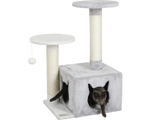 Ansamblu de joacă pentru pisici cu suprafețe de odihnă, stâlpi de zgâriere și căsuță