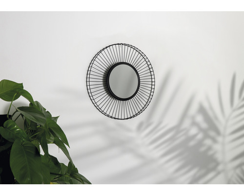 Oglindă rotundă de perete cu ramă din sârmă metalică