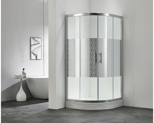 Cabină de duș semirotundă Belform Maze 90x90x185 cm sticlă transparentă design mozaic profil crom