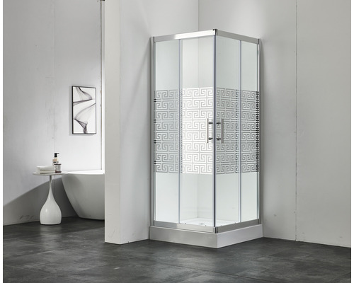 Cabină de duș pătrată Belform Maze 80 x 80 x 185 cm sticlă transparentă profil crom