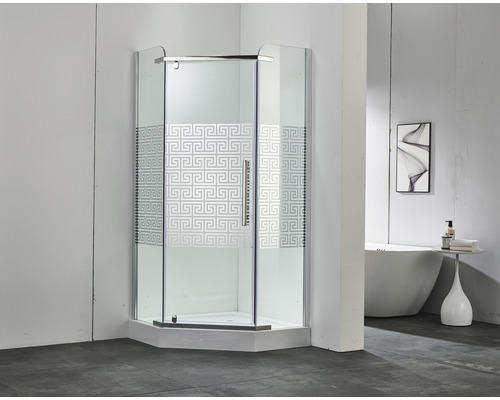 Cabină de duș pentagonală Belform Maze 80 x 80 x 185 cm sticlă transparentă profil crom deschidere stânga
