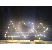 Lămpi decorative cu LED în formă de pom, inimă și stea pe bază de lemn