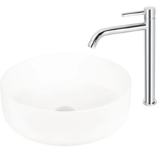 Lavoar ceramic pe blat cu baterie metalică
